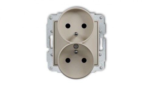 MINI Mechanizm gniazda podwójnego do ramki z uziemieniem 2x(2P+Z) (przesłony torów prądowych) taupe 60MGPR-2zp