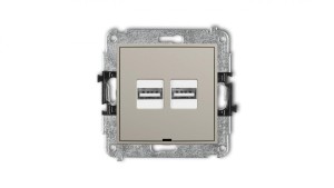 MINI Mechanizm ładowarki USB podwójnej 2xUSB A, 15,5W max., 5V, 3.1A, bez pola opisowego taupe 60MCUSBBO-6