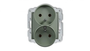 MINI Mechanizm gniazda podwójnego do ramki z uziemieniem 2x(2P+Z) (bez przesłon torów prądowych) szałwiowy 61MGPR-2z