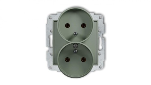 MINI Mechanizm gniazda podwójnego do ramki z uziemieniem 2x(2P+Z) (bez przesłon torów prądowych) szałwiowy 61MGPR-2z