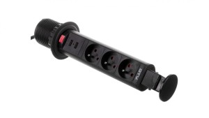 Biurkowy przedłużacz wpuszczany fi 60mm czarny 3x gniazdo z uziemieniem 2xUSB 2,1A 5V AE-BPW3U60U-20