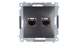 Simon 54 Gniazdo komputerowe podwójne 2xRJ45 kat.6 ekranowane z przesłoną antracyt D62E.01/48