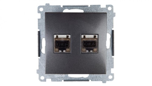 Simon 54 Gniazdo komputerowe podwójne 2xRJ45 kat.6 ekranowane z przesłoną antracyt D62E.01/48