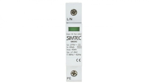 Ogranicznik przepięć Typ T2 1P 20kA SIMTEC SM20C/1-275 85101000