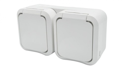 Gniazdo z uziemieniem podwójne natynkowe Aqua Pro IP55 białe 60225