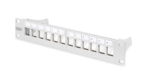 Panel krosowy modularny 10 12x keystone, ekranowany, 1U, szary, prowadnica kabli, pola opisowe DN-91419