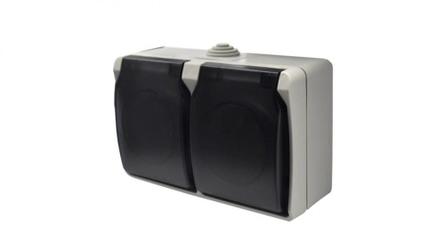 Gniazdo podwójne z uziemieniem natynkowe z klapką dymną Aqua Plus IP54 szaro grafitowe/ 40119