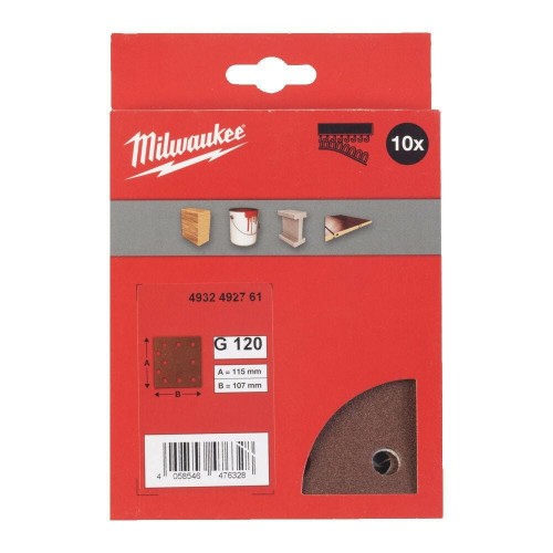 MILWAUKEE PAPIER ŚCIERNY 115mm x 107mm 10 OTWORÓW P120 /10szt.