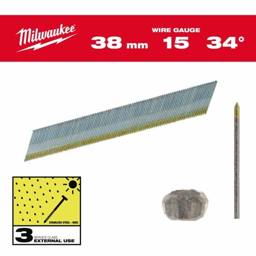 MILWAUKEE SZTYFTY WYKOŃCZENIOWE, 15G, GŁOWA TYPU D 38mm INOX DO M18 CN15GA /2500szt.