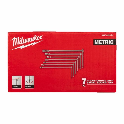 MILWAUKEE KLUCZ NASADOWY Z PRZEGUBEM TYP T ZESTAW 7szt.