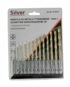 SILVER WIERTŁO METAL BIAŁE KPL.13szt.   UCHWYT HEX 1/4"