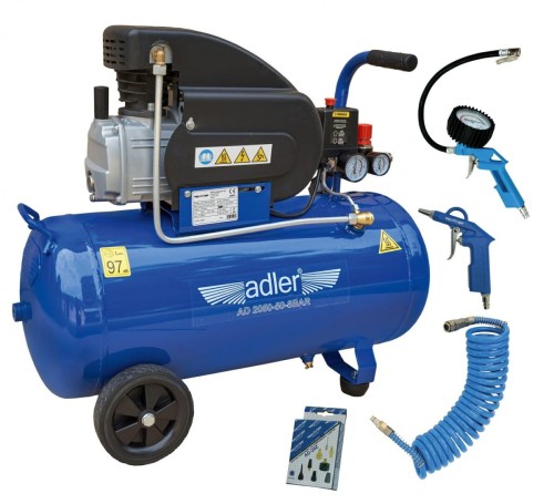 ADLER KOMPRESOR 50l AD 2050-50-8BAR 230V Z ZESTAWEM AKCESORIÓW