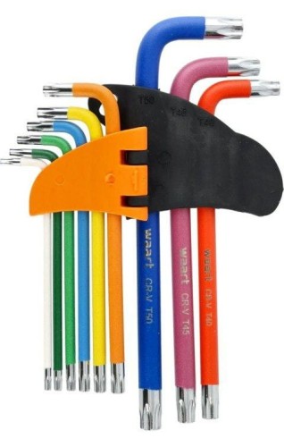 WAART KLUCZE TORX Z OTWOREM I MANGESEM , KOLOROWE, T10-50, DŁUGIE, 9 SZT.