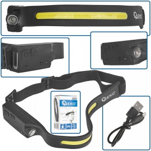 GEKO LATARKA CZOŁOWA Z CZUJNIKIEM RUCHU LED COB 3W+1W 1200mAh 350lm