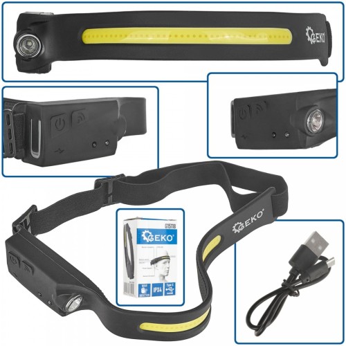 LATARKA CZOŁOWA Z CZUJNIKIEM RUCHU LED COB 3W+1W 1200mAh 350lm GEKO