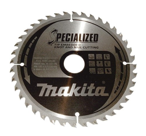 MAKITA PIŁA TARCZOWA  185x30x40z SPECJALIZED DREWNO (Z GWOŹDZIAMI I SĘKAMI)