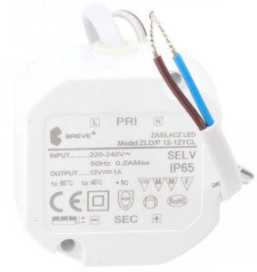 Zasilacz LED 12V DC 12W 1A IP65 /z zabezpieczeniami/ ZLDP 12-12YCL 19712-9036