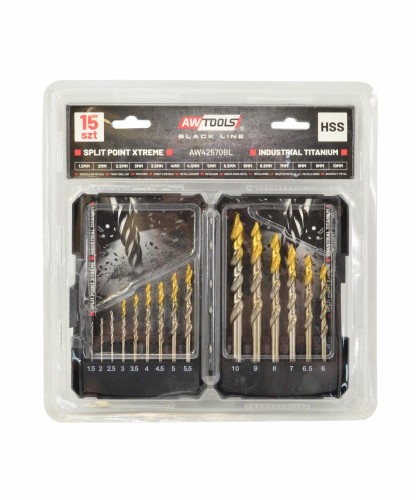 AWTOOLS WIERTŁO DO METALU M2 HSS-TiN KPL.15szt.  /1.5-10mm / BLACK LINE