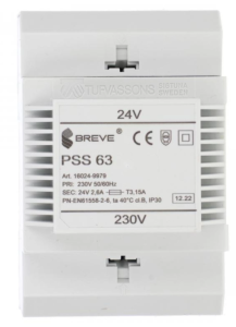 Transformator 1-fazowy modułowy bezpieczeństwa PSS 63 230/ 24V 2,6A, na szynę DIN, IP30, Ta 40, 16024-9979
