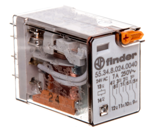 Przekaźnik miniaturowy 4P 7A 24V AC przycisk testujący mechaniczny wskaźnik zadziałania AgNi 55.34.8.024.0040