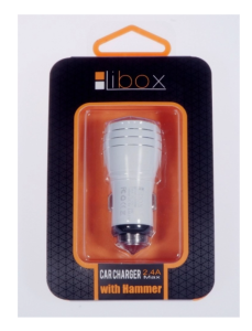 Ładowarka samochodowa z młotkiem 2xUSB 2,4A biała LB0058 LIBOX