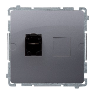 Simon Basic Gniazdo komputerowe pojedyncze RJ45 kat.6 z przesłoną srebrny mat BM61.01/43
