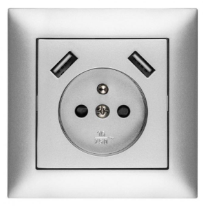Sentia Gniazdo pojedyncze z/u 16A z USB 2x2,1A 5VDC z przesłonami i ramką srebrne GPT 2P+Z 2xUSB 1488-06