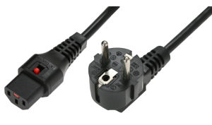 Kabel połączeniowy zasilający 3x1 Schuko kątowy/IEC C13 prosty M/Ż czarny IEC-EL249S /1m/
