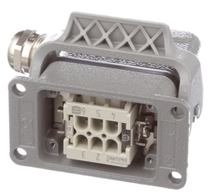 Obudowa metalowa złącza HAN-KIT 6B 6+PE męski+żeński 500V 16A Han B wejście kątowe+pulpitowe (przelotowe) M20 10330060000
