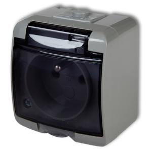 JUNIOR Gniazdo pojedyncze z/u (klapka dymna) popielaty IP54 10GHE-1d
