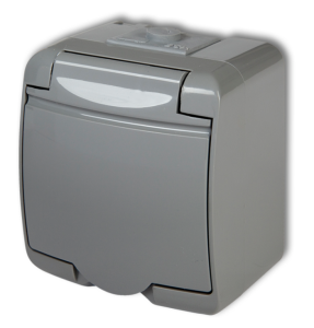 JUNIOR Gniazdo pojedyncze z/u (klapka popielata) popielaty IP54 10GHE-1