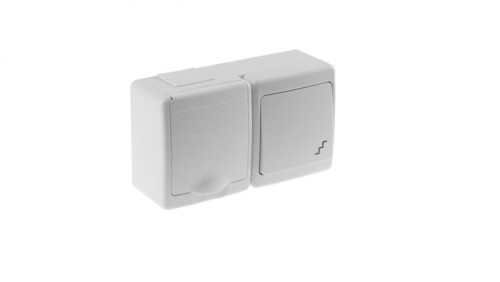 Wyłącznik hermetyczny BETA pojedynczy, schodowy i gniazdo BETA pojedyncze, białe, biała klapka, IP44 /D.3112BGWS/1/