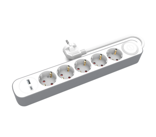 PLASTROL PRZEDŁUŻACZ DOMOWY 5x GNIAZD 3m Z WYŁĄCZNIKIEM 1x USB-A 1x USB-C