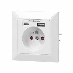 ORNO GNIAZDO POJEDYNCZE 2P+Z, USB-A + USB-C