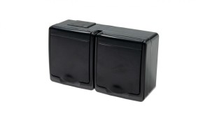 BETA Gniazdo hermetyczne podwójne, czarne, czarna klapka, IP44 /D.3712CGG/1/