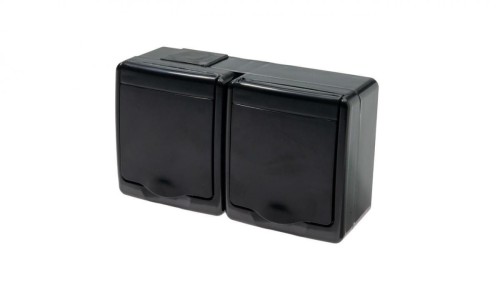 Gniazdo hermetyczne BETA podwójne schuko, czarne, czarna klapka, IP44 /D.3713SCGG/1/