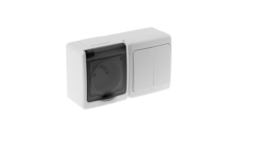 BETA Wyłącznik hermetyczny pojedynczy, świecznikowy i gniazdo BETA pojedyncze, białe, dymna klapka, IP44 /D.3112GW2/1/