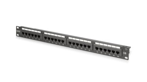 Panel krosowy 19 24x RJ45, LSA pion, kat.6, nieekranowany, 1U,czarny,prowadnica kabli,pola opisowe DN-91624U-CR