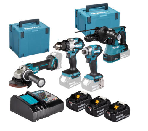 MAKITA ZESTAW COMBO 18V DLX4196JX1 (DDF489, DGA504, DTD173, DHR243) 3x5,0Ah 2xMP