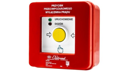 Przycisk ppoż wyłącznika prądu n/t, NC-NO, diody uniwersalne (230V AC lub 24V DC) czerwona/zielona PPWP-1 B - certyfikat CNBOP
