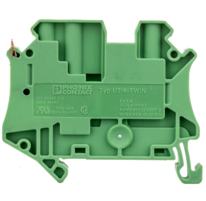 Złączka szynowa 3-przewodowa 4mm2 zielona Ex UT 4-TWIN GN 3044367 /2000szt./