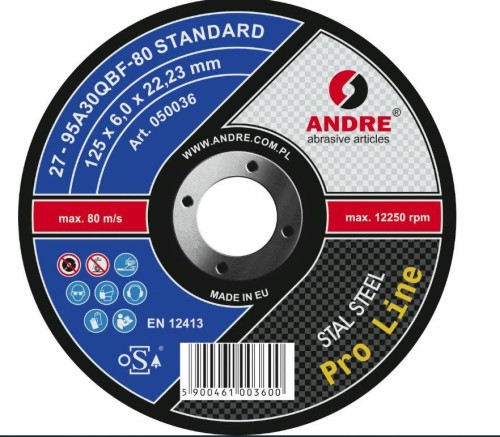ANDRE TARCZA DO SZLIFOWANIA METALU 125 x 6,0mm STANDARD PRO LINE 95A30QBF