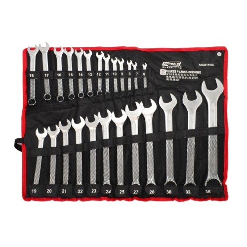 AWTOOLS KLUCZ PŁASKO-OCZKOWY KPL.25szt. /6mm-36mm /BLACK LINE