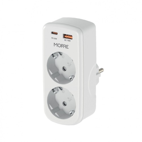 MORRE ADAPPTER ZASILANA 4W1 2 GNIAZDA, USB-C 20W PD, USB-A 18W QC