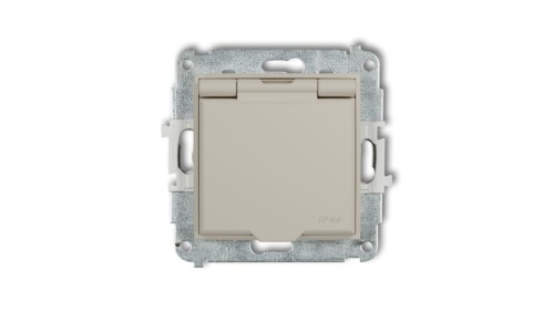MINI Mechanizm gniazda bryzgoszczelnego z uziemieniem 2P+Z (klapka biały mat, przesłony torów prądowych) taupe 60IGPB-1zp