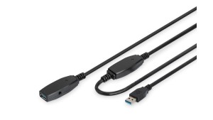 Kabel przedłużający USB 3.0 SuperSpeed 20mTyp USB A/USB A M/Ż aktywny czarny 20m DA-73107