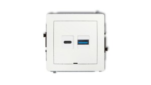 DECO Mechanizm ładowarki USB podwójnej USB C + USB A, 30W max., bez pola opisowego biały DCUSBBO-10