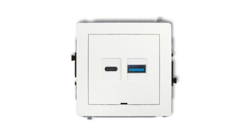 DECO Mechanizm ładowarki USB podwójnej USB C + USB A, 30W max., bez pola opisowego biały DCUSBBO-10