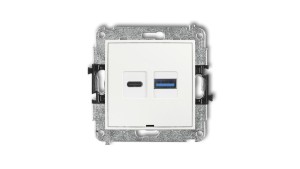 MINI Mechanizm ładowarki USB podwójnej USB C + USB A, 30W max., bez pola opisowego biały MCUSBBO-10