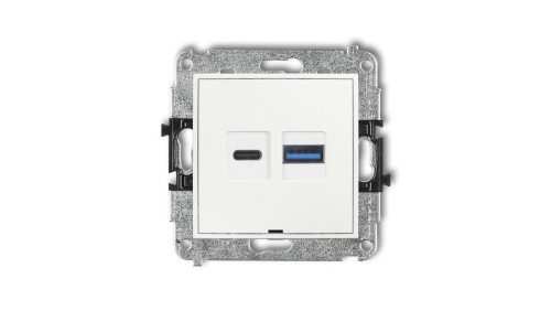 MINI Mechanizm ładowarki USB podwójnej USB C + USB A, 30W max., bez pola opisowego biały MCUSBBO-10